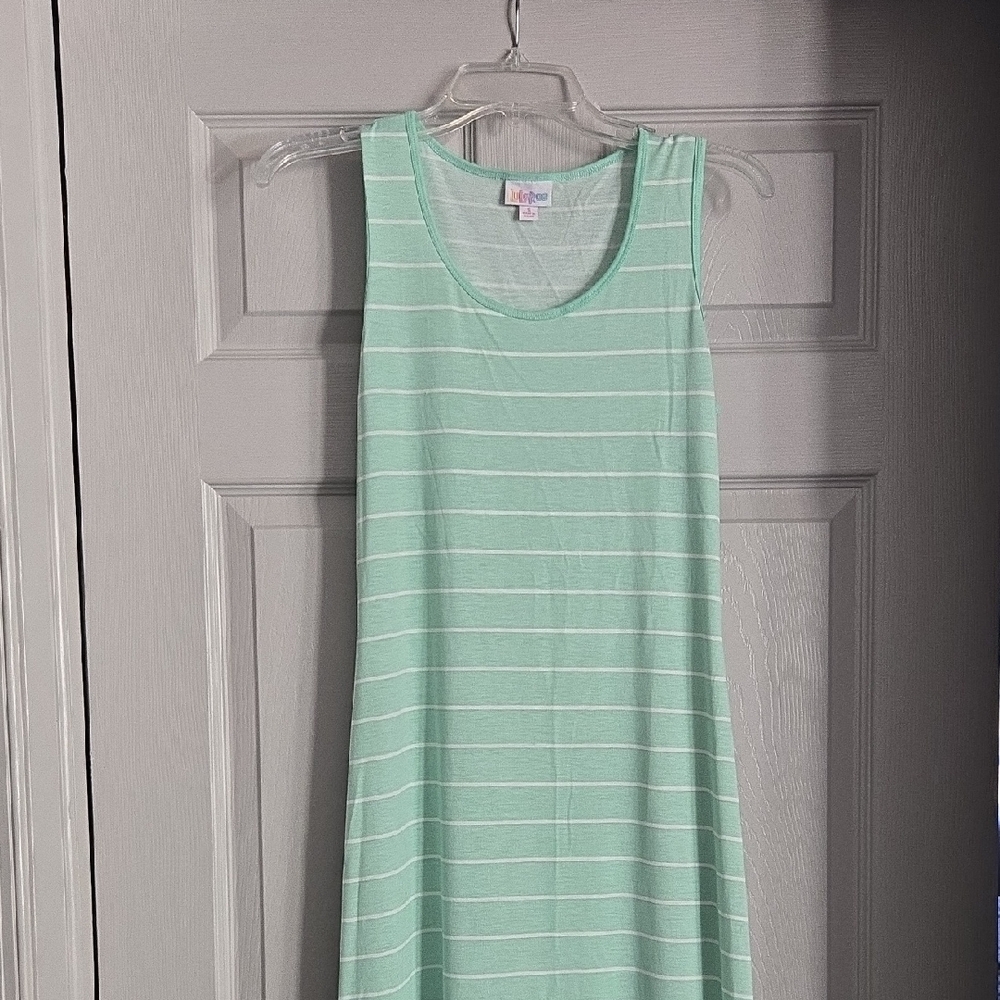 LuLaRoe Light Green and White Striped Tank Top